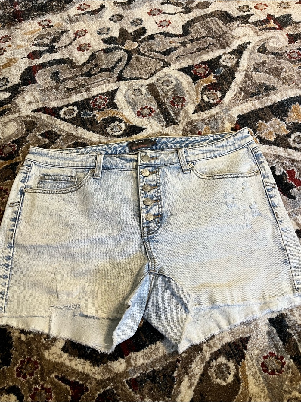 torrid Light Wash High-Rise Button-Front Denim Shorts